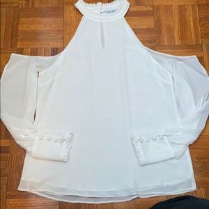 Naked Zebra Ruffle Halter Neck Cold Shoulder Top